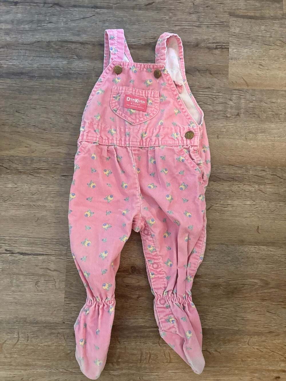 Vintage OshKosh B'Gosh Pink Floral Corduroy Overalls Size 6/9 Months